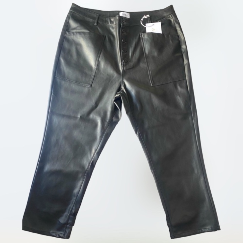 Pistola sz 18W Black Faux Leather Straight Leg High Waist Cropped Pants